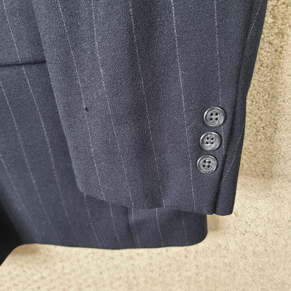 Vintage Claiborne Jacket Mens 46L Blue Striped Blazer Double Breasted Wool Coat